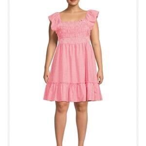 Terra & Sky Womens Smocked Ruffle Peasant Dress Size 1X Gingham Coquette Picnic